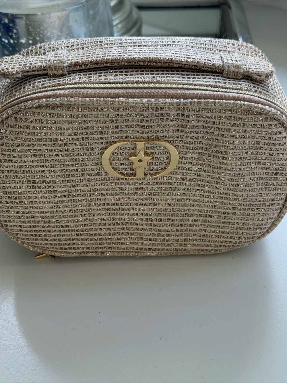 Dior Gold Rhinestone Cosmetic Pouch
